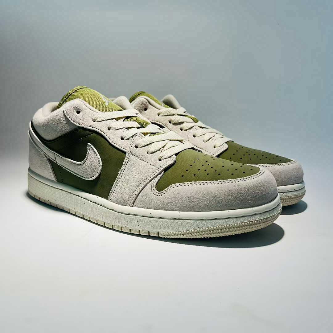 Nike Air Jordan 1 Low SE Olive Aura DV1309-001 Green Sail Grey Suede Leather Casual Shoes Sneakers