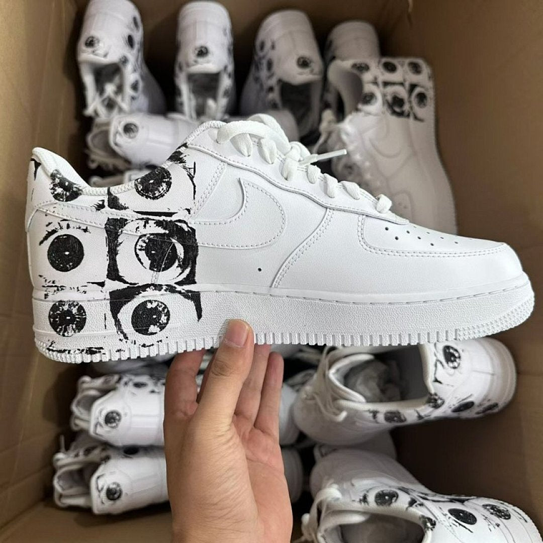 Custom Nike Air Force 1 Low '07 White Black Eyeball Print Sneakers AF1 Unique Eye Design