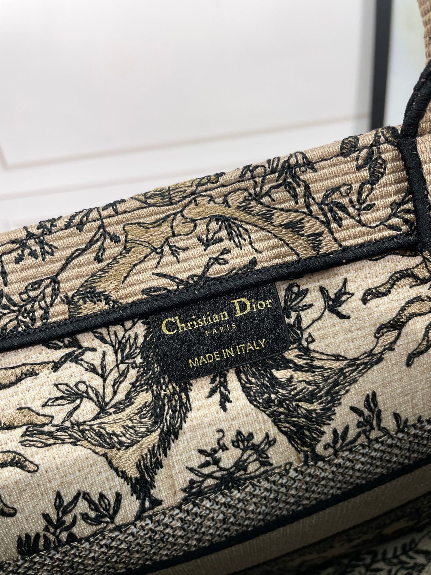Christian Dior Medium Book Tote - Beige and Black Sun Motif Embroidered Canvas