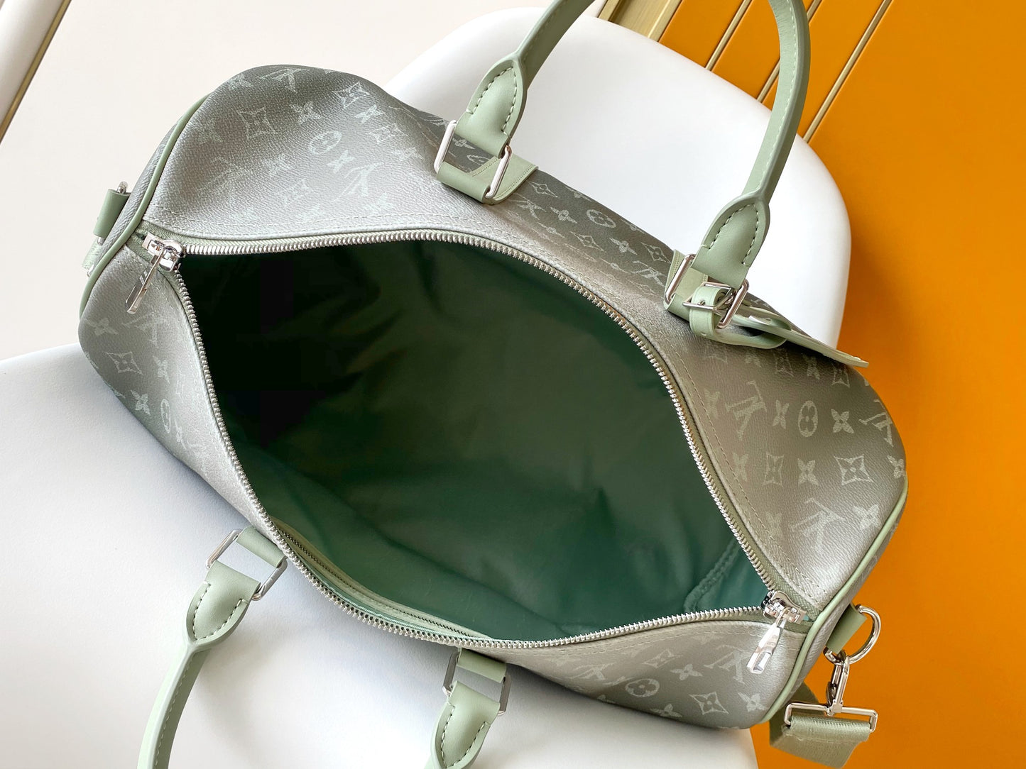 Louis Vuitton Keepall Bandoulière 50 Monogram Eclipse Gradient Green Grey Duffel Bag