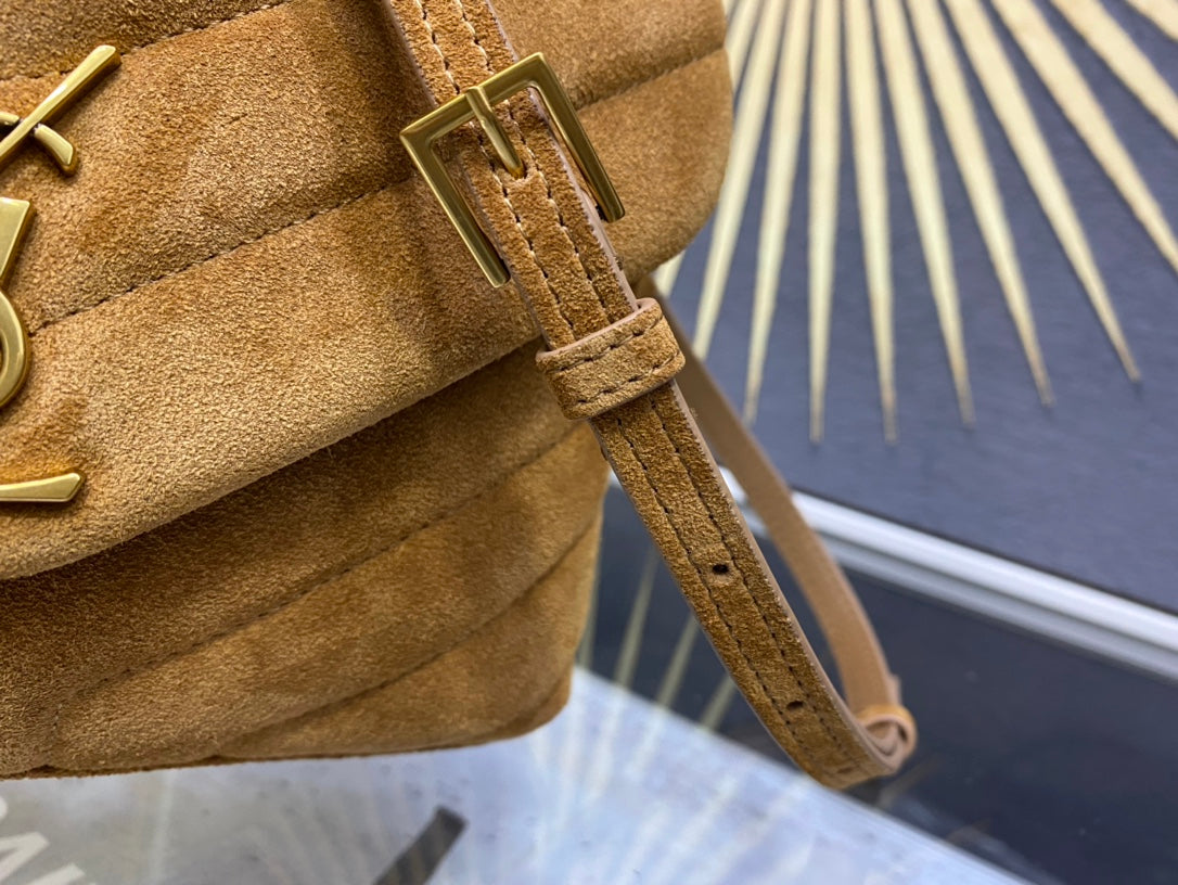 Saint Laurent Loulou Toy Bag in Tan Quilted Suede