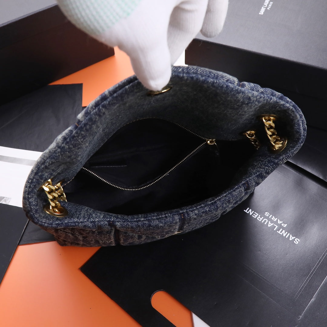 Saint Laurent Small Loulou Chain Bag in Quilted Denim