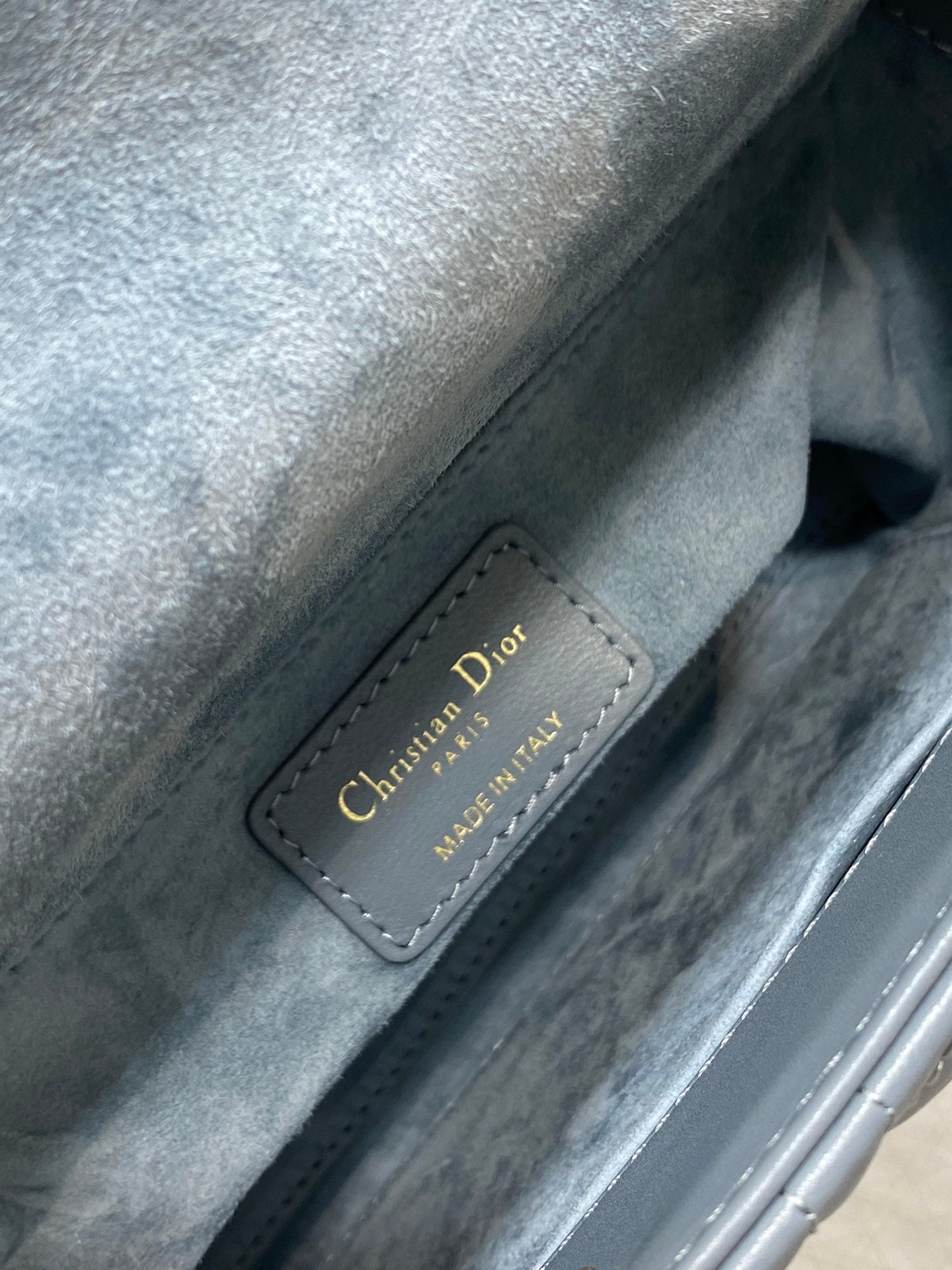 Dior Elegant Dusty Blue Quilted Leather Top Handle Crossbody Bag