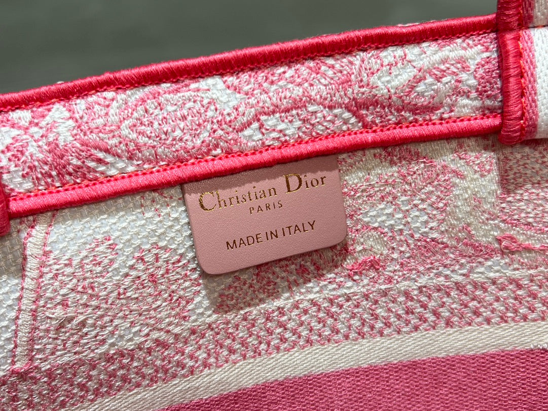 Christian Dior Mini Book Tote Toile de Jouy Pink & White Embroidered Canvas Handbag