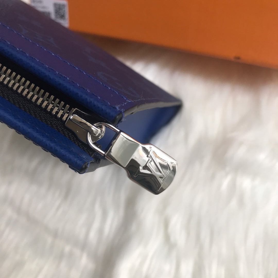 Louis Vuitton Navy Blue Monogram Embossed Leather Zippered Clutch Pouch