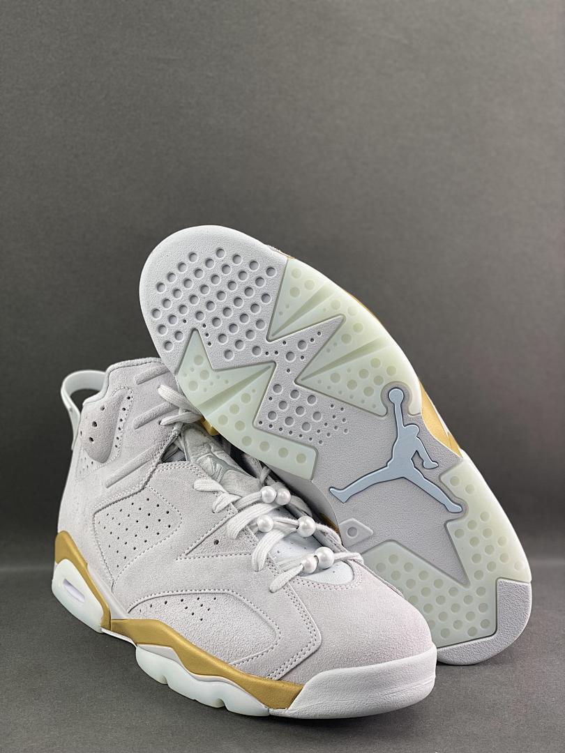 Air Jordan 6 Retro White Metallic Gold CT8529-170 Light Grey Suede Basketball Sneakers