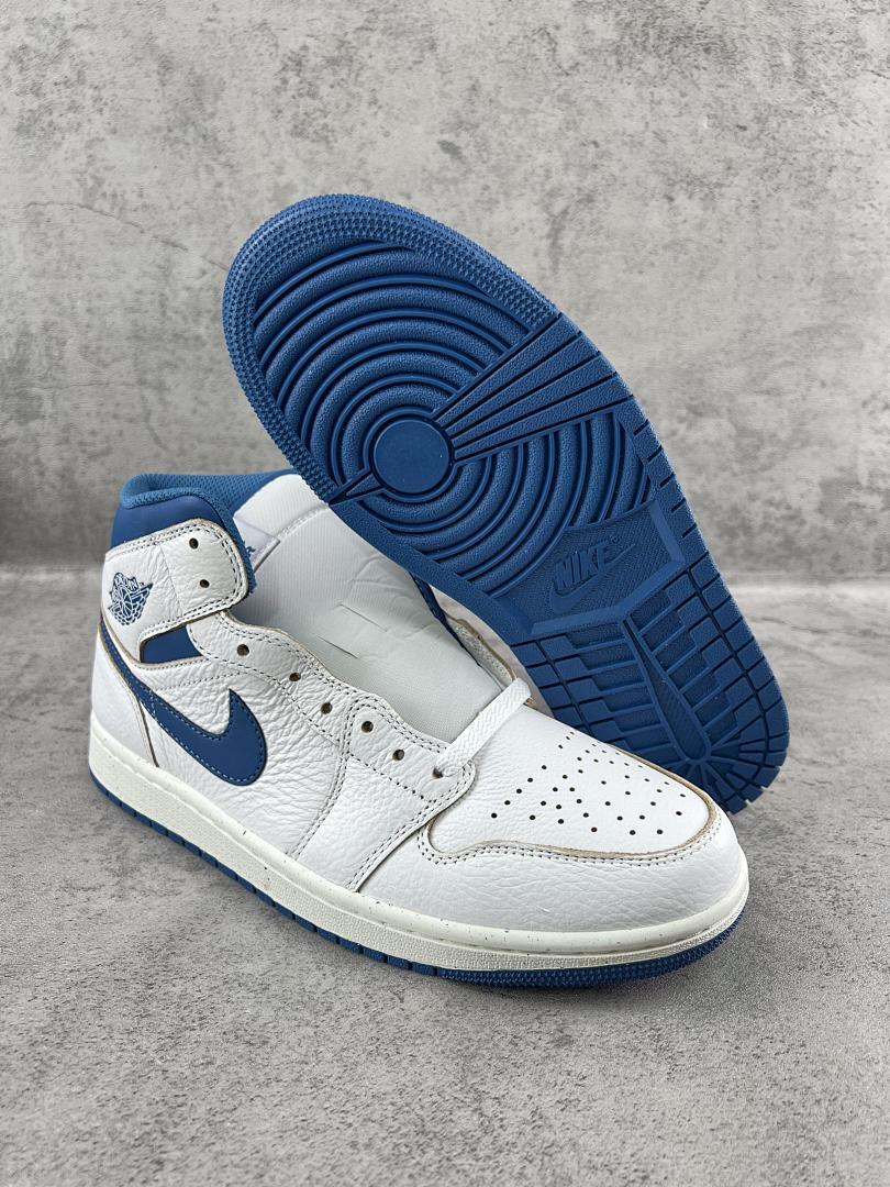 Nike Air Jordan 1 Mid 'Armory Navy' White Navy Blue Tumbled Leather Sneakers Shoes 554724-411