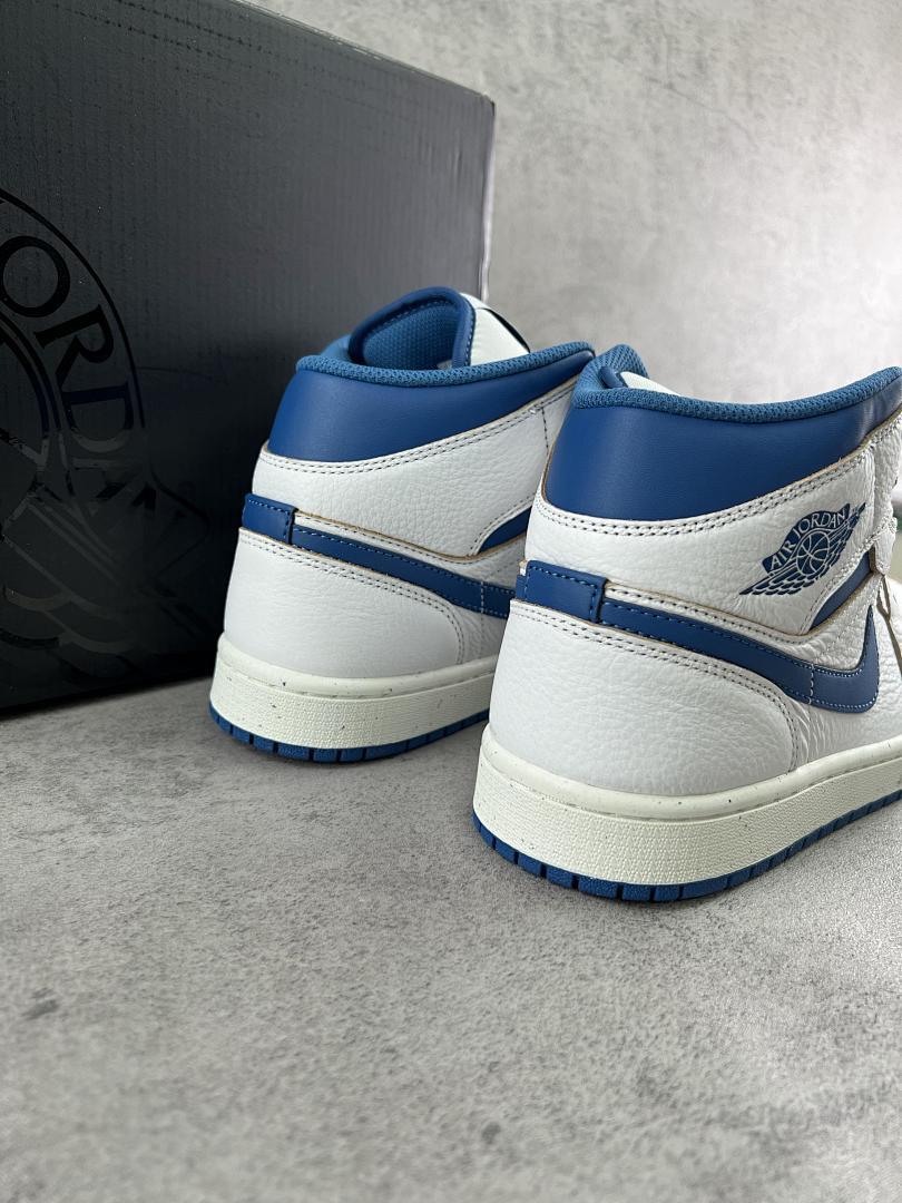 Nike Air Jordan 1 Mid 'Armory Navy' White Navy Blue Tumbled Leather Sneakers Shoes 554724-411