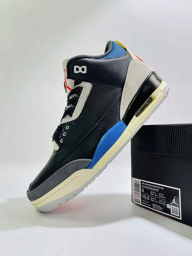 Air Jordan 3 Retro Black Royal Blue Red Sail Elephant Print Sneakers