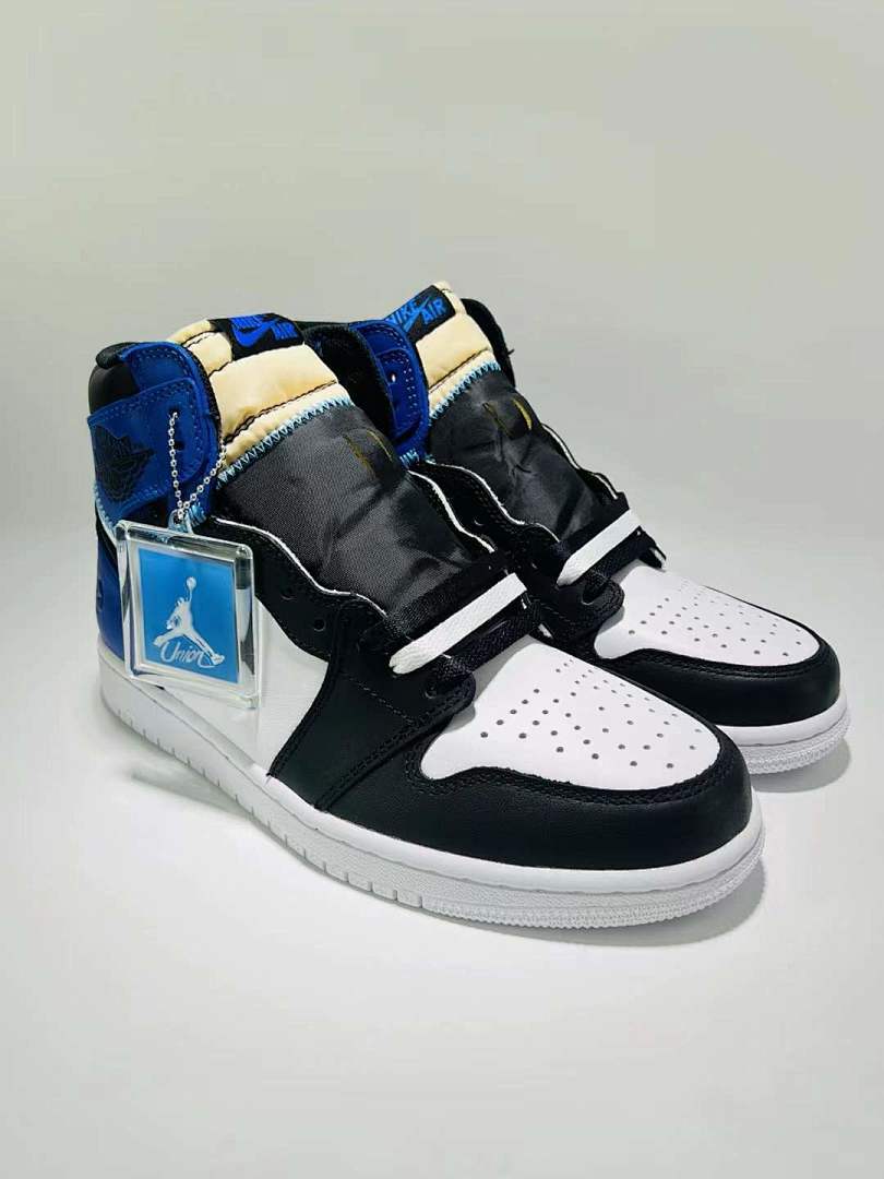 Air Jordan 1 High Black White Royal Blue Deconstructed Exposed Foam Sneakers
