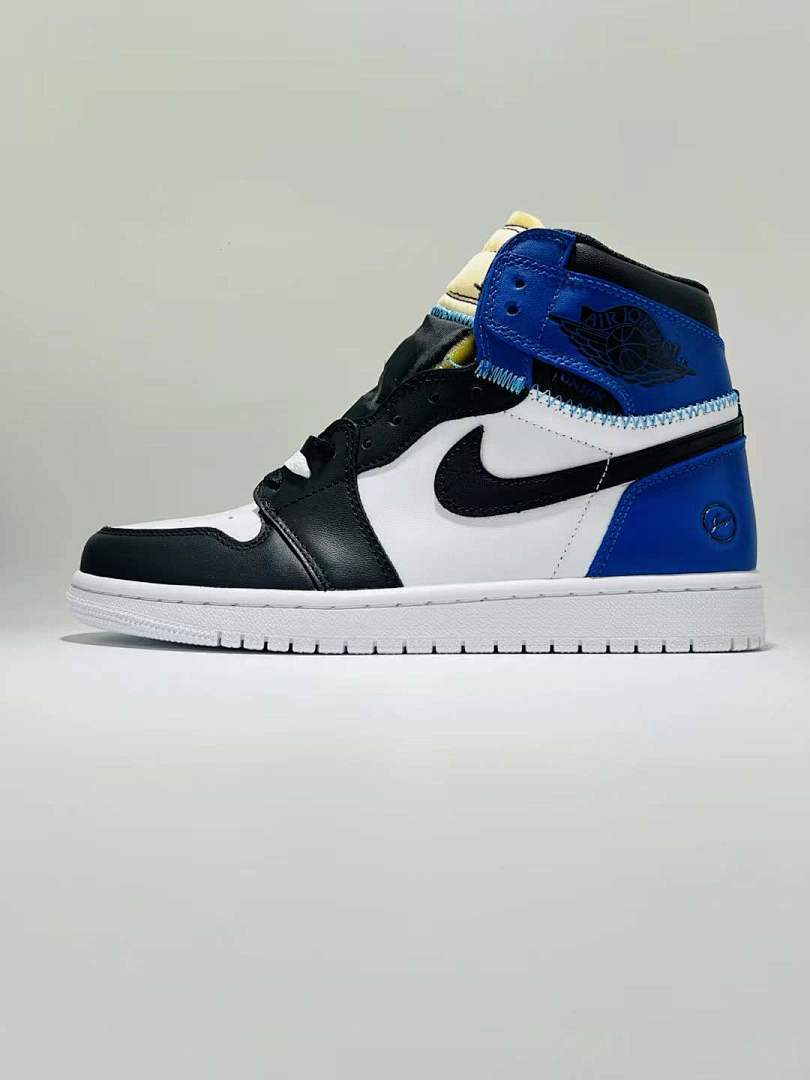 Air Jordan 1 High Black White Royal Blue Deconstructed Exposed Foam Sneakers