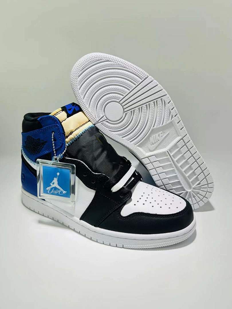Air Jordan 1 High Black White Royal Blue Deconstructed Exposed Foam Sneakers