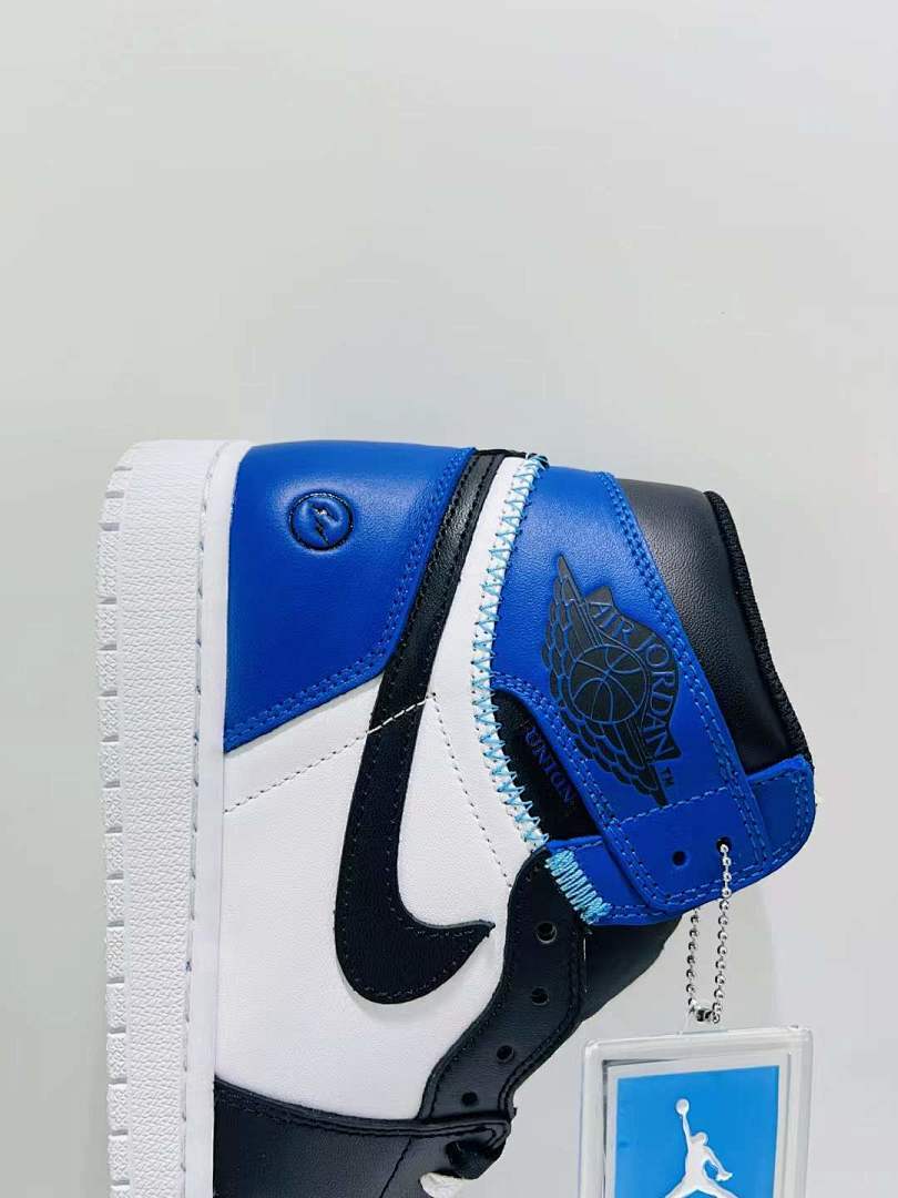 Air Jordan 1 High Black White Royal Blue Deconstructed Exposed Foam Sneakers