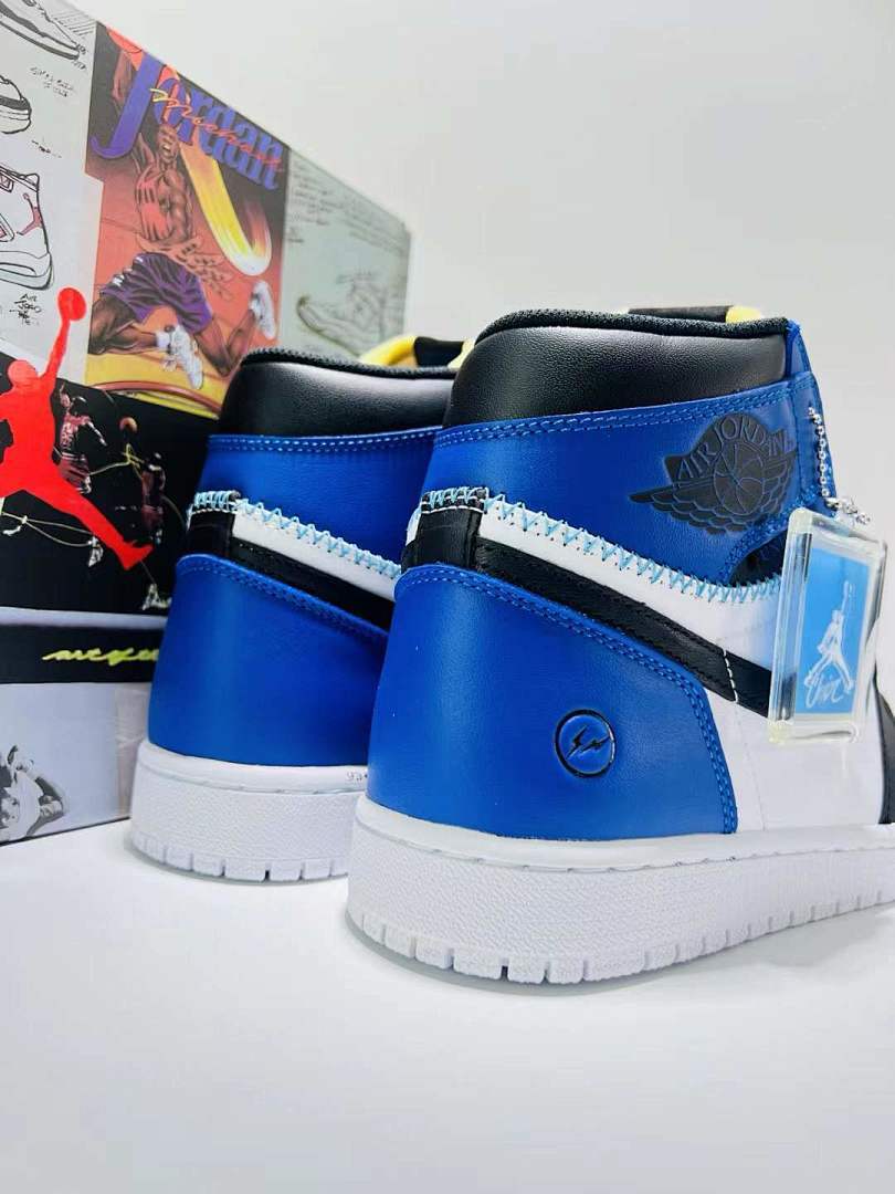 Air Jordan 1 High Black White Royal Blue Deconstructed Exposed Foam Sneakers
