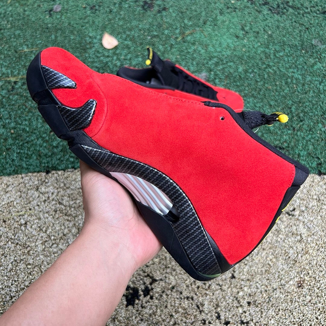 Air Jordan 14 Retro Ferrari Challenge Red Black Vibrant Yellow 654459-670
