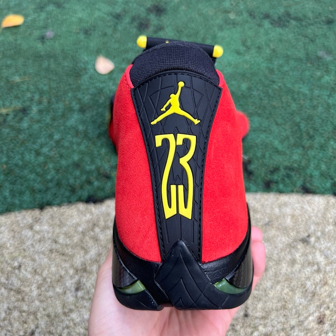 Air Jordan 14 Retro Ferrari Challenge Red Black Vibrant Yellow 654459-670