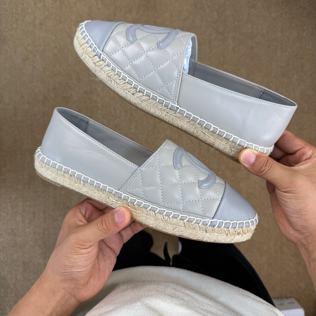 Chanel CC Logo Grey Quilted Leather Espadrilles