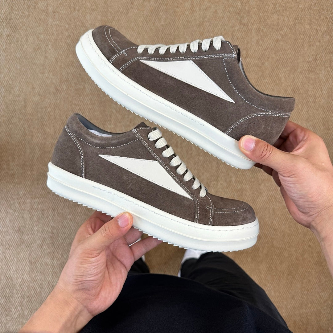 Rick Owens DRKSHDW Abstract Low Top Suede Sneakers Dark Dust Milk