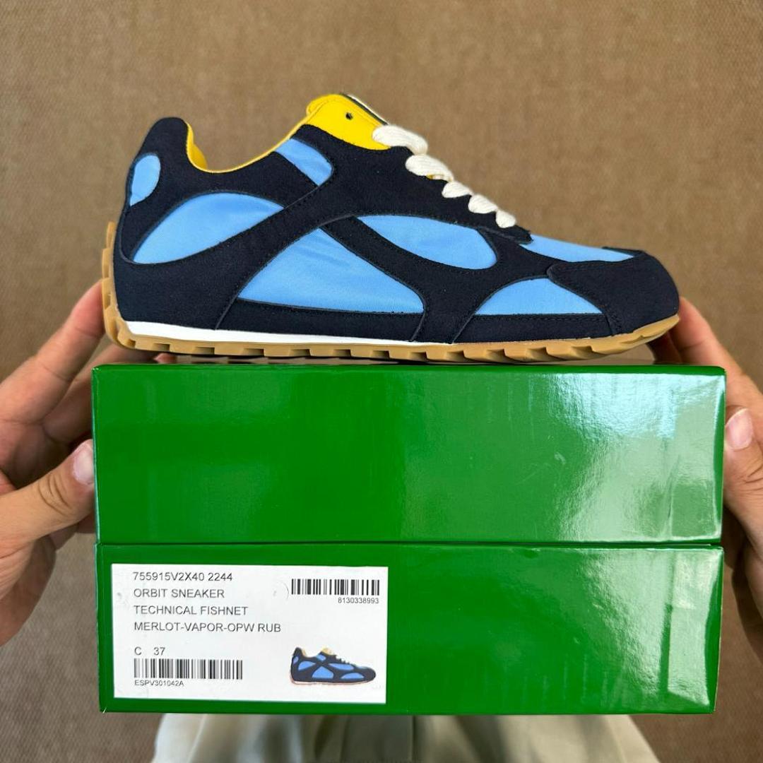 Visvim Roland Jogger Navy Light Blue Yellow Suede Textile Sneakers