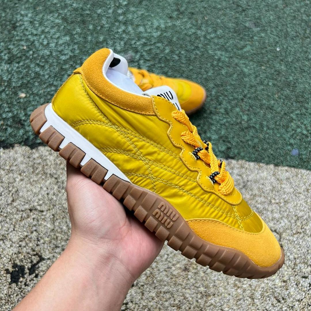 Miu Miu Nylon and Suede Sneakers Yellow 5E757D