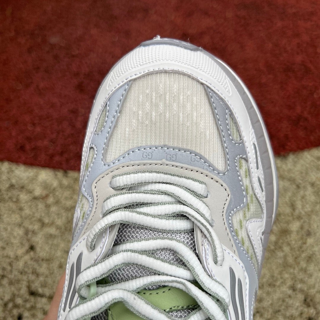 Gucci Run Sneakers Grey Sage Green Pink Stripe