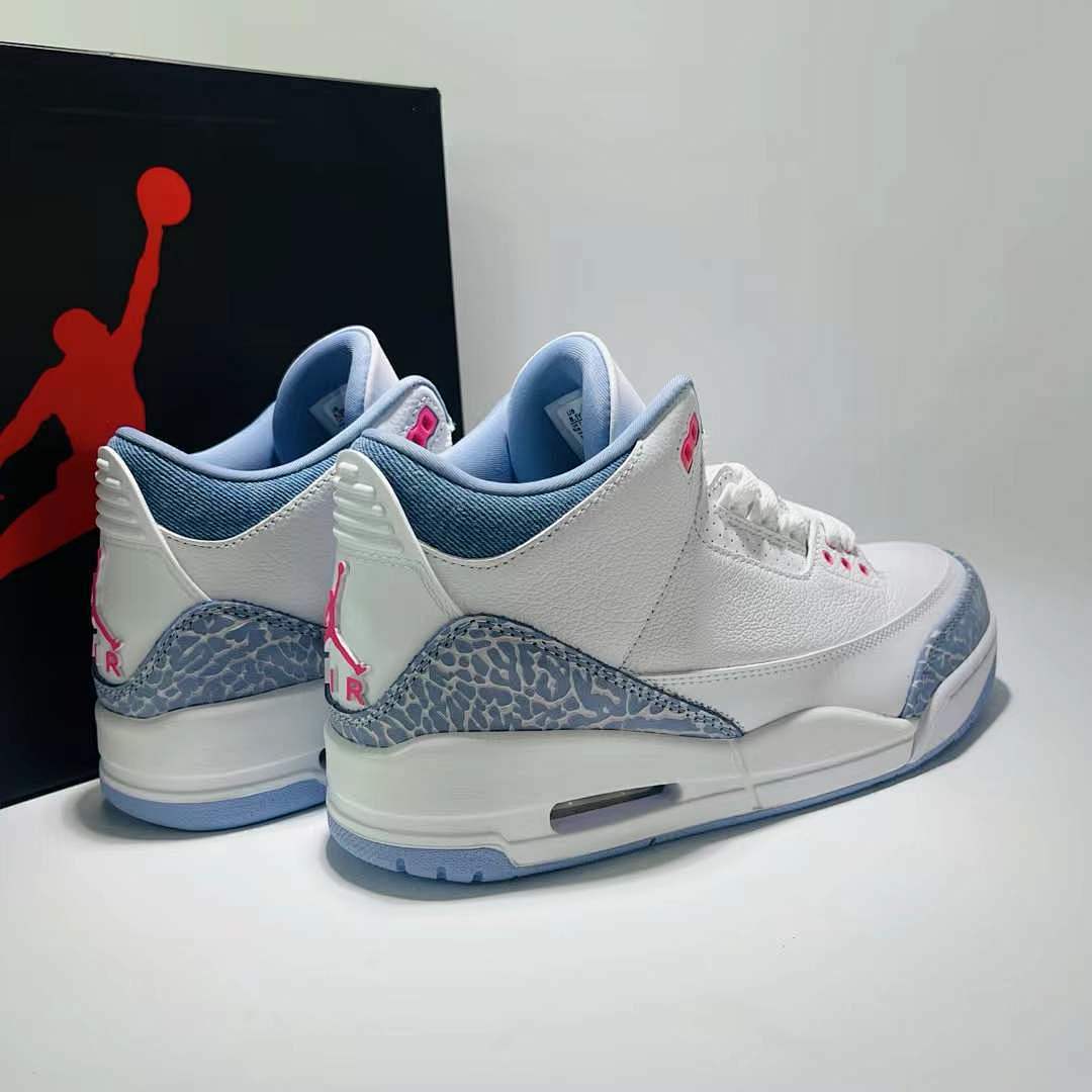 Air Jordan 3 Retro White Powder Blue Hyper Pink Elephant Print Sneakers