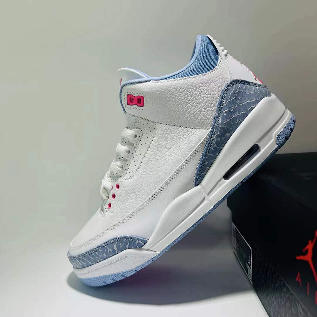 Air Jordan 3 Retro White Powder Blue Hyper Pink Elephant Print Sneakers