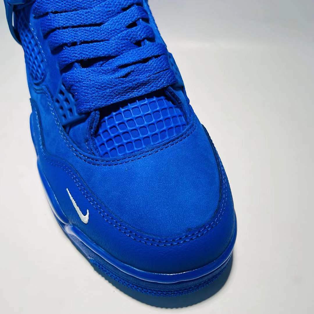 Air Jordan 4 Retro Royal Blue Suede Mini Swoosh Sneakers