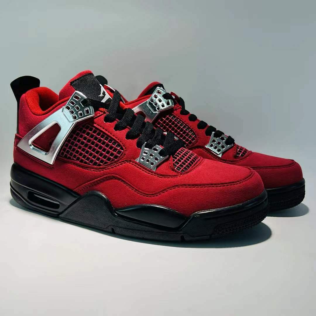 Nike Air Jordan 4 Retro "Toro Bravo" Fire Red Black Suede Sneakers 308497-603