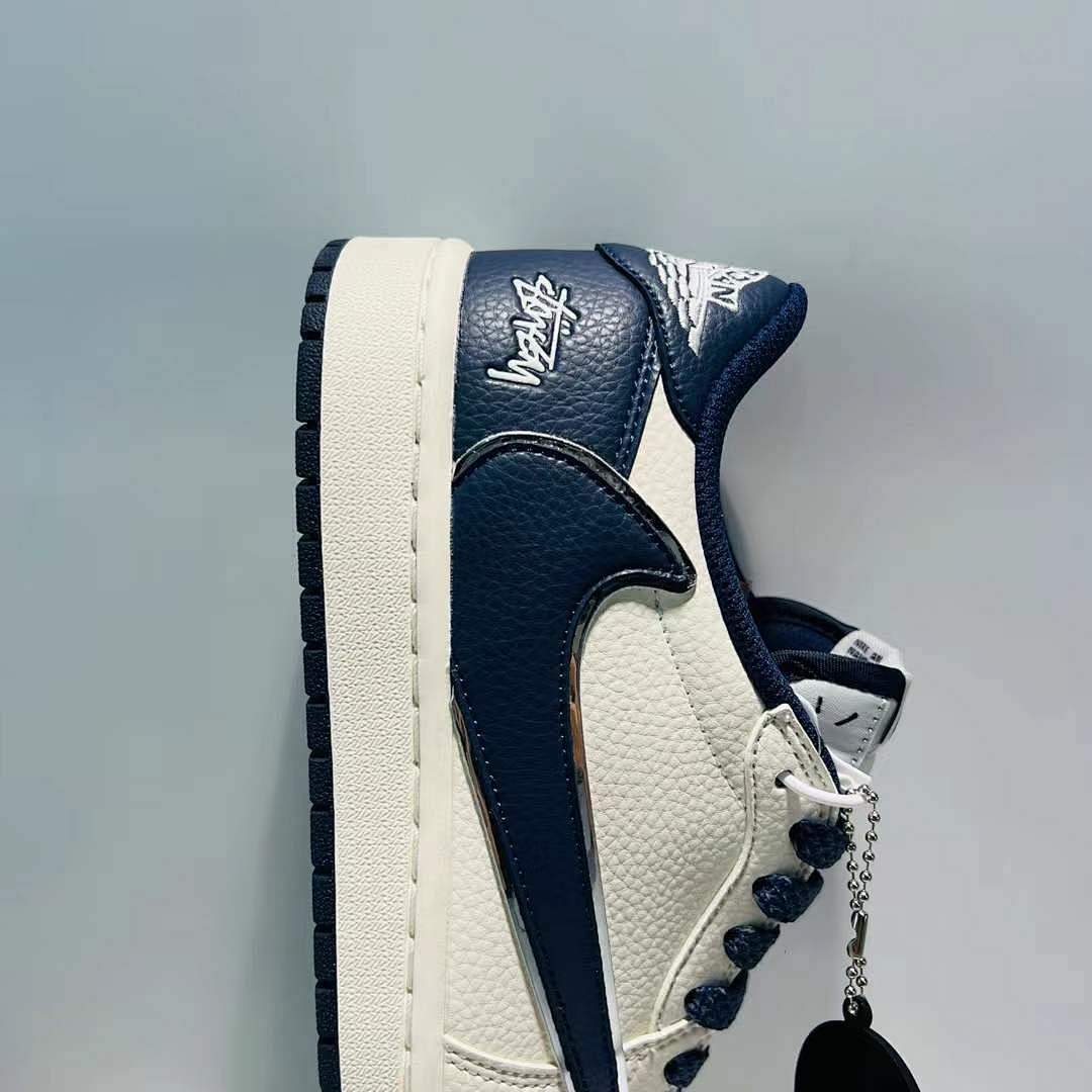 Nike Air Jordan 1 Low OG SP Travis Scott Sail Navy Blue Reverse Swoosh Sneakers