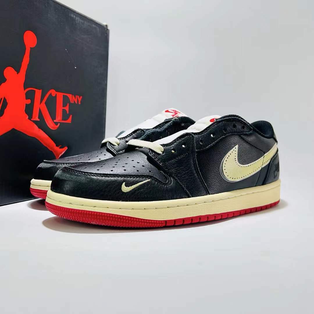 Air Jordan 1 Low SE Black Sail Gym Red Mini Swoosh Stitched Sneakers Air Jordan 1 Low SE 'Black/Sail/Gym Red'