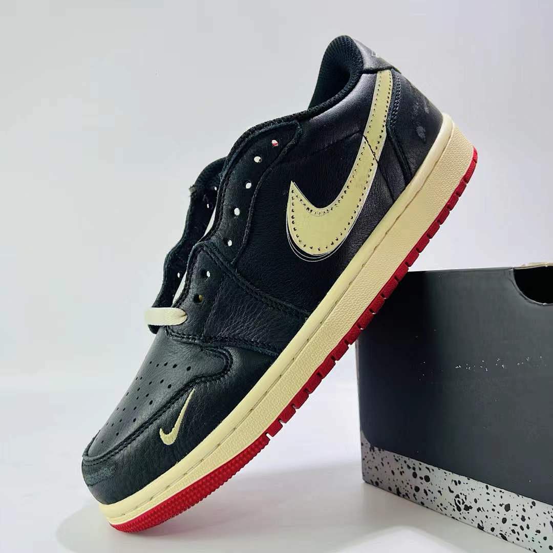 Air Jordan 1 Low SE Black Sail Gym Red Mini Swoosh Stitched Sneakers Air Jordan 1 Low SE 'Black/Sail/Gym Red'