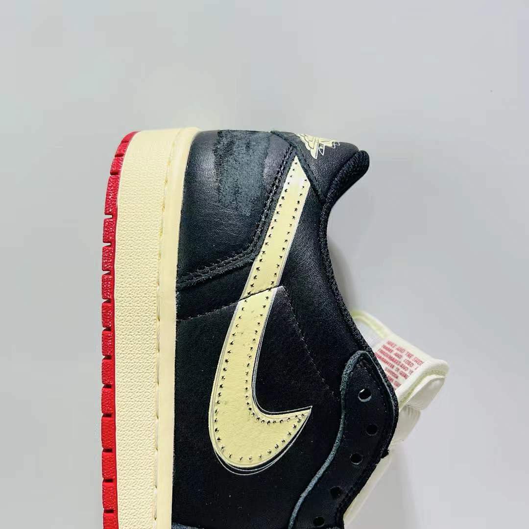 Air Jordan 1 Low SE Black Sail Gym Red Mini Swoosh Stitched Sneakers Air Jordan 1 Low SE 'Black/Sail/Gym Red'