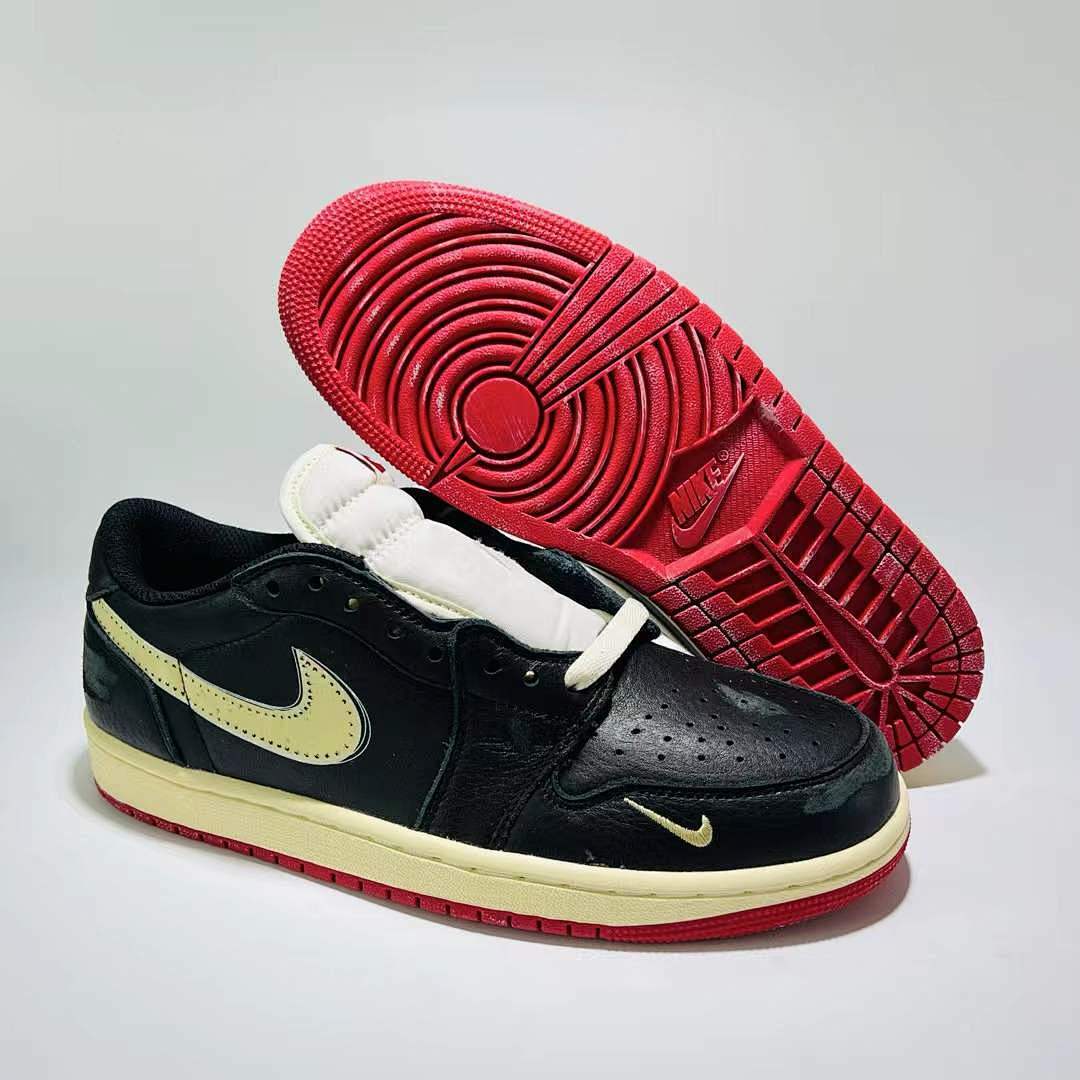 Air Jordan 1 Low SE Black Sail Gym Red Mini Swoosh Stitched Sneakers Air Jordan 1 Low SE 'Black/Sail/Gym Red'