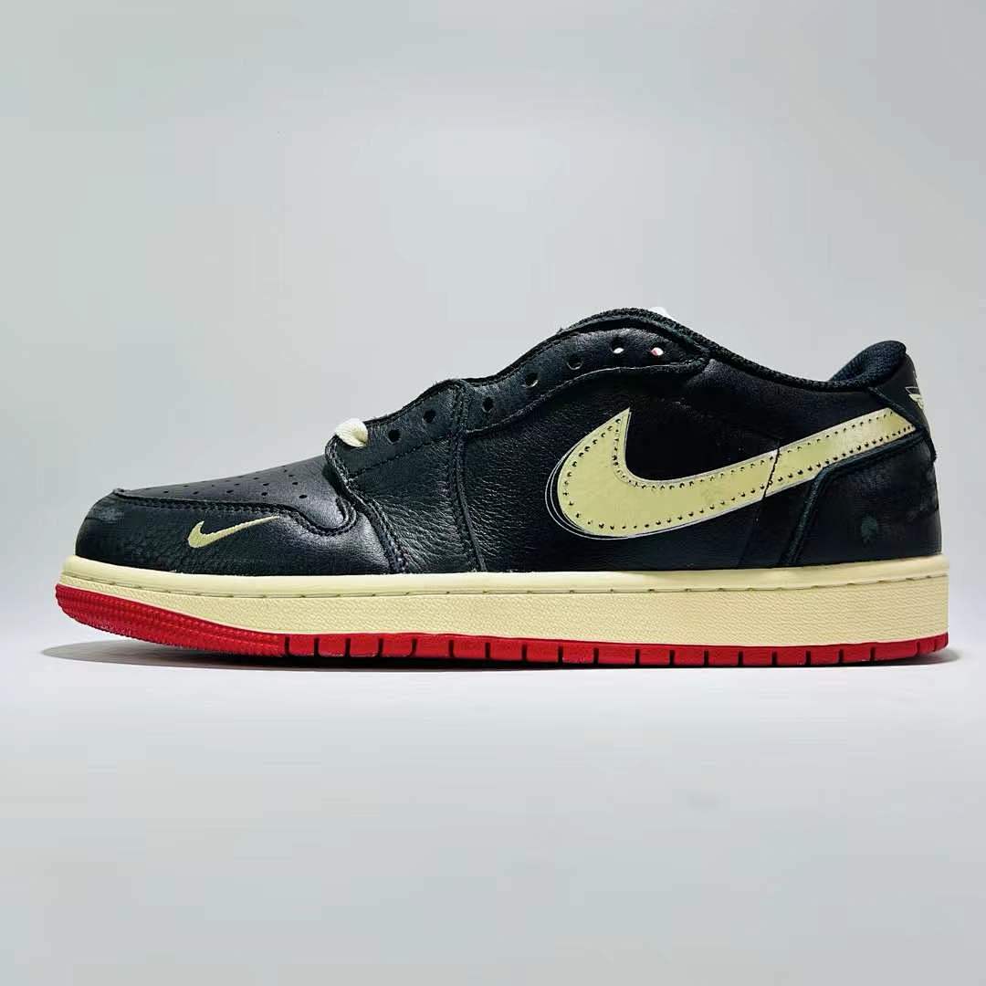 Air Jordan 1 Low SE Black Sail Gym Red Mini Swoosh Stitched Sneakers Air Jordan 1 Low SE 'Black/Sail/Gym Red'