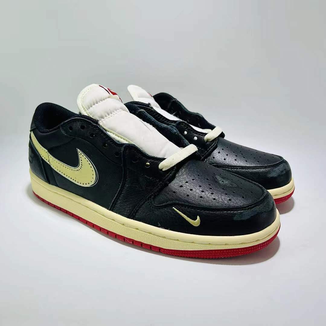 Air Jordan 1 Low SE Black Sail Gym Red Mini Swoosh Stitched Sneakers Air Jordan 1 Low SE 'Black/Sail/Gym Red'