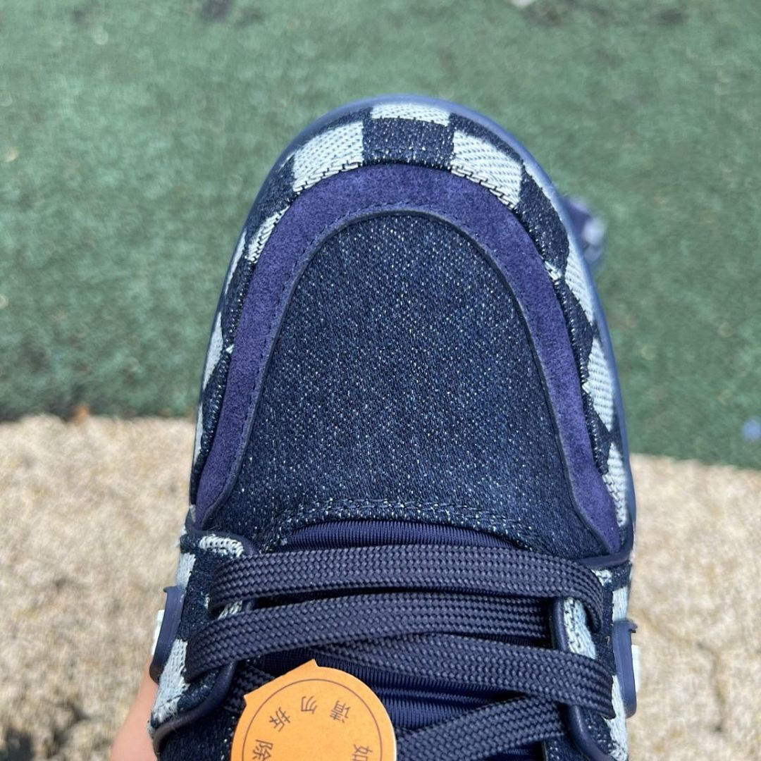 Louis Vuitton LV Trainer Sneaker Damier Denim Bleu with Gold Signature 1A9Z0Y