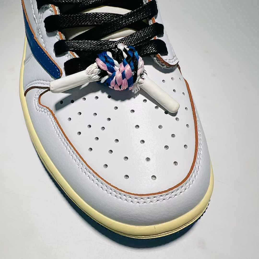 Travis Scott x Fragment x Air Jordan 1 Low OG SP "Military Blue" DM7866-140 Nike White Blue Sail Reverse Swoosh Cactus Jack Collaboration Sneakers Men's Women's Unisex