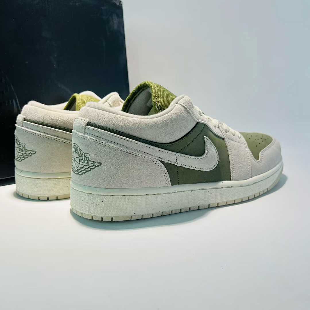 Nike Air Jordan 1 Low SE Olive Aura DV1309-001 Green Sail Grey Suede Leather Casual Shoes Sneakers
