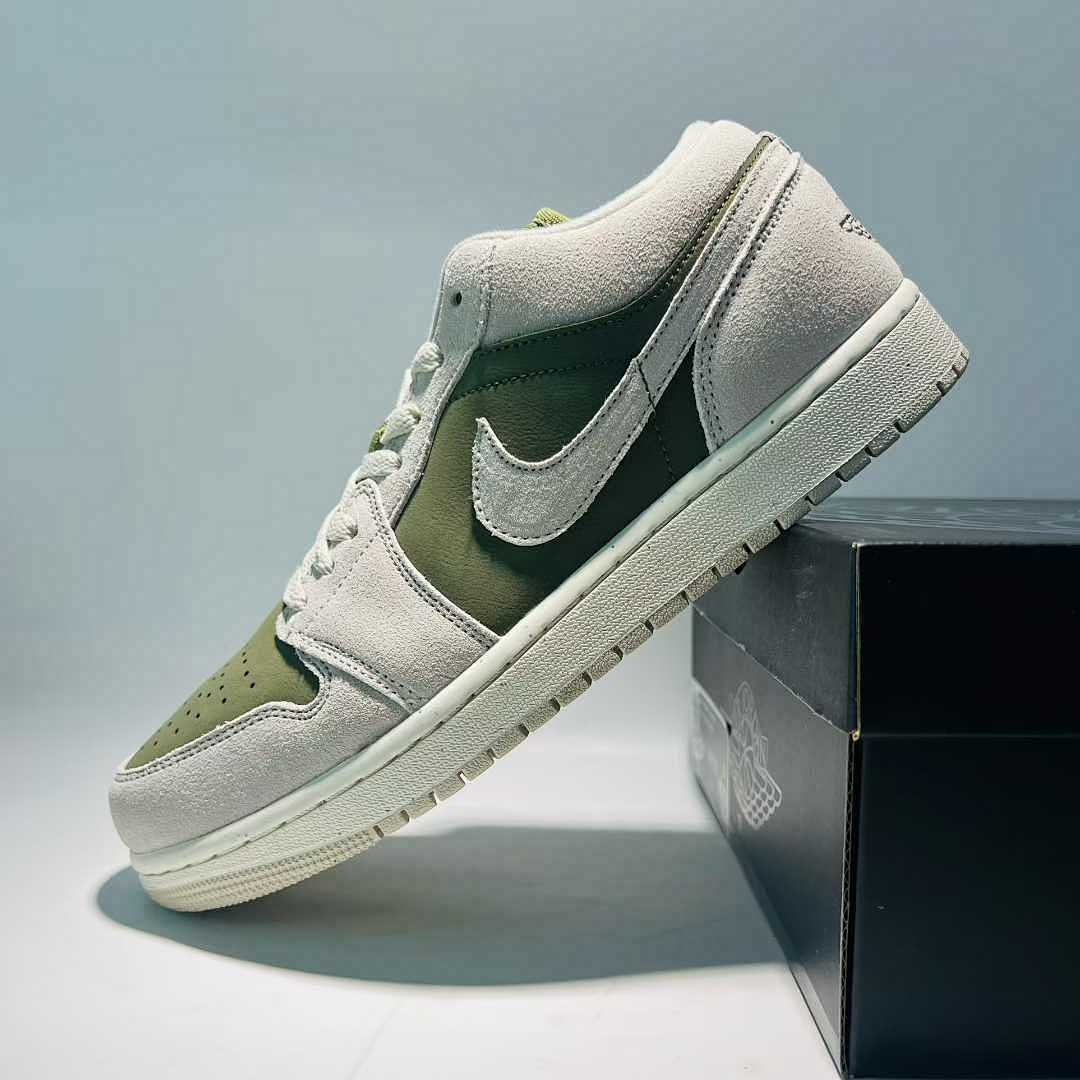 Nike Air Jordan 1 Low SE Olive Aura DV1309-001 Green Sail Grey Suede Leather Casual Shoes Sneakers