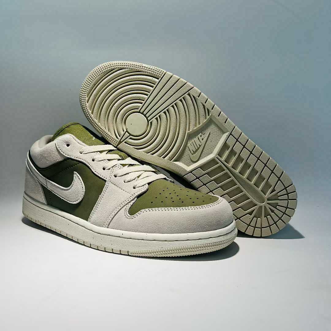 Nike Air Jordan 1 Low SE Olive Aura DV1309-001 Green Sail Grey Suede Leather Casual Shoes Sneakers