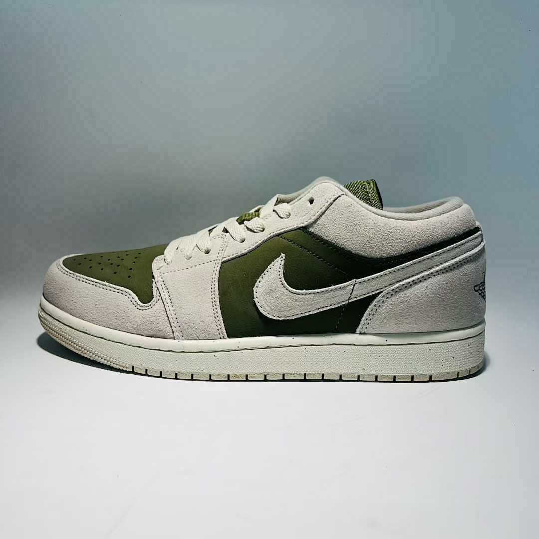 Nike Air Jordan 1 Low SE Olive Aura DV1309-001 Green Sail Grey Suede Leather Casual Shoes Sneakers