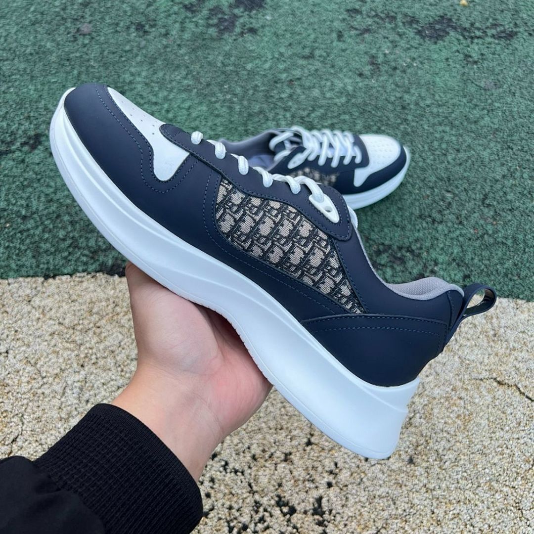 Dior Vibe Sneaker KCK380PNT_S56G Navy Blue and Beige Dior Oblique Technical Mesh and Leather