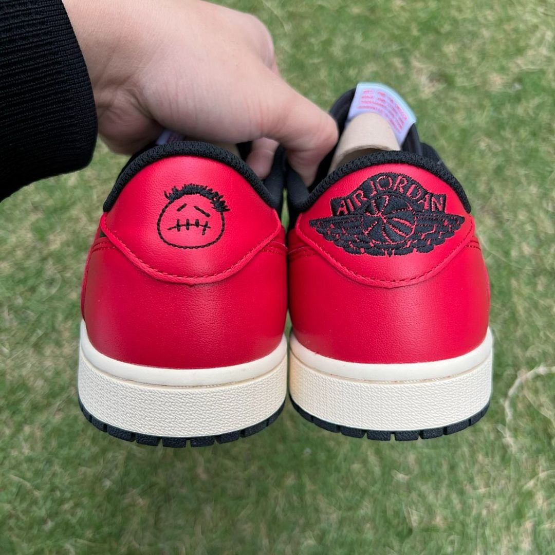 Nike Air Jordan 1 Low OG SP Travis Scott 'Bred' F&F Black Red Sail Reverse Swoosh Sneakers