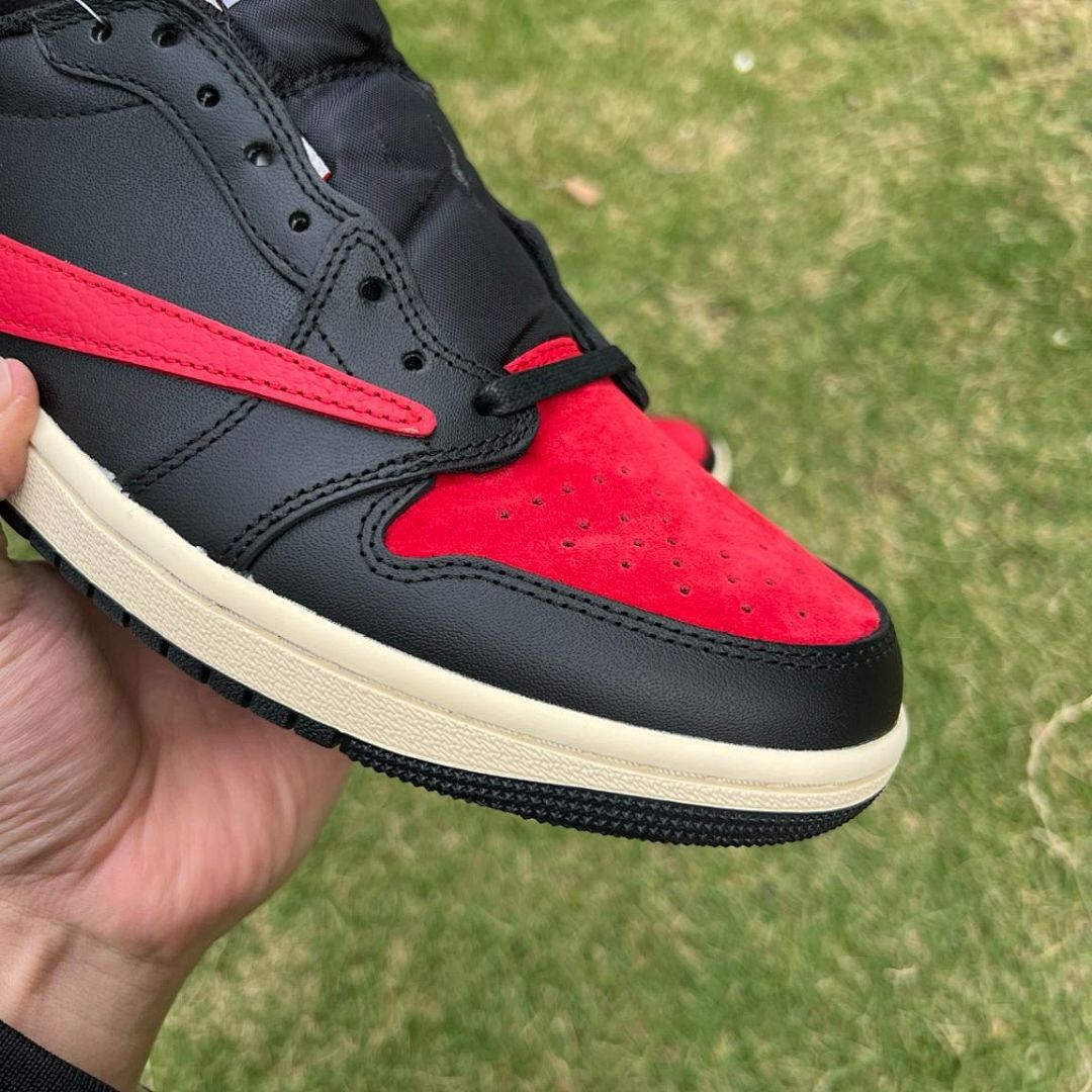 Nike Air Jordan 1 Low OG SP Travis Scott 'Bred' F&F Black Red Sail Reverse Swoosh Sneakers