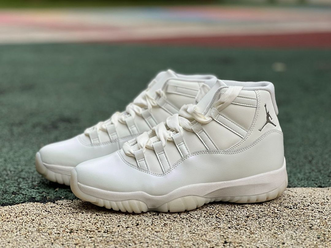 Air Jordan 11 Retro Premium Heiress Frost White Women's Sneakers 852625-100 - White/Metallic Silver/Sail Cream Shoes