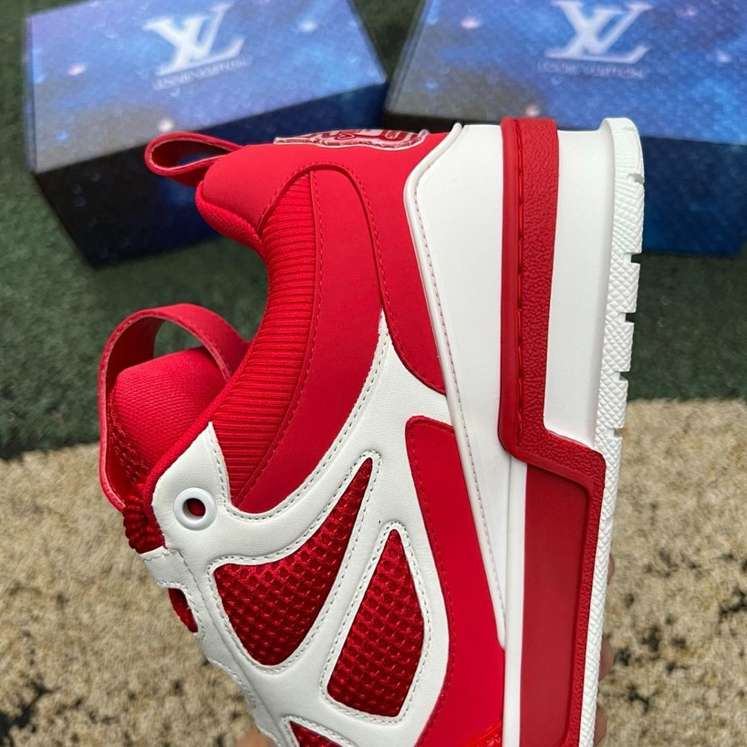 Louis Vuitton LV Trainer Sneaker Red White Monogram Mesh Luxury Shoes 1A9Z61