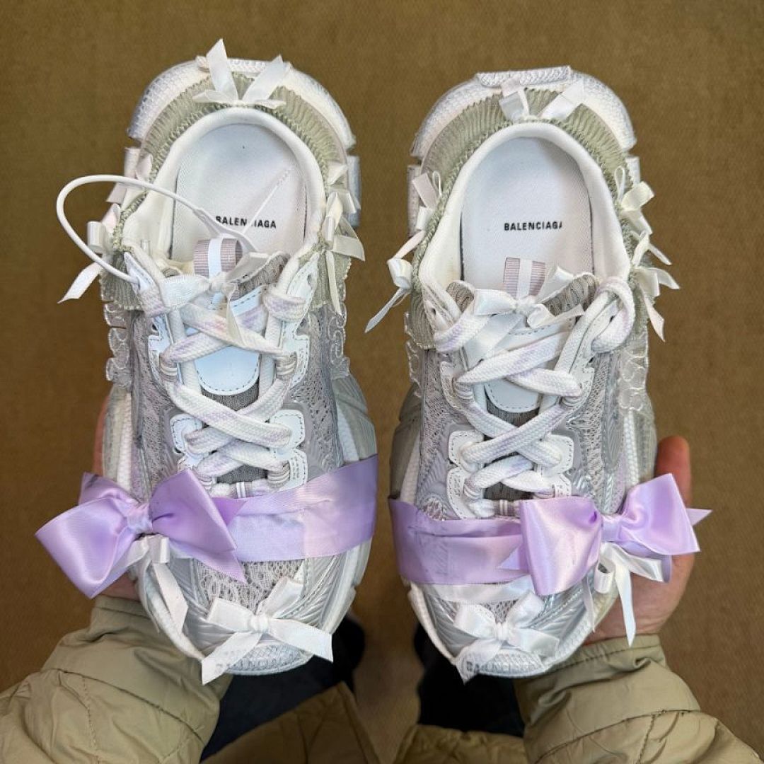 ASICS x Cecilie Bahnsen GEL-Kayano 14 Women's Pure Silver White Purple Iridescent Bows Floral Lace Limited Edition Designer Sneakers Trainers 1203A305-100