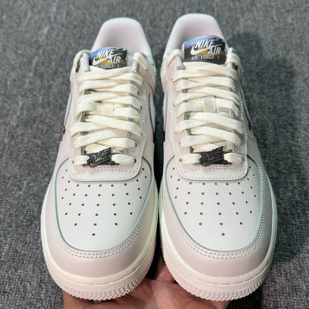 Nike Air Force 1 Low "Year of the Dragon" FQ8657-111 Sail White University Red CNY Embossed Sneakers