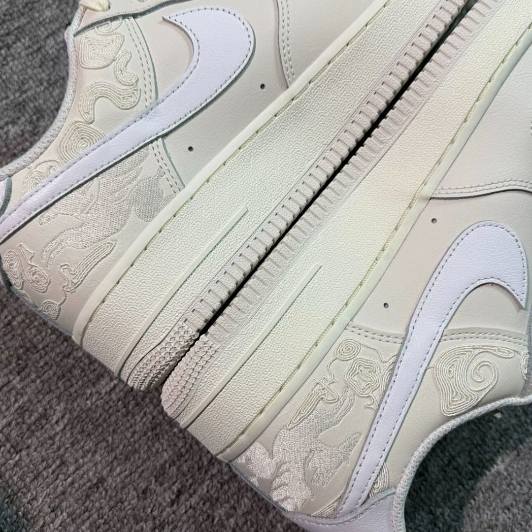 Nike Air Force 1 Low "Year of the Dragon" FQ8657-111 Sail White University Red CNY Embossed Sneakers